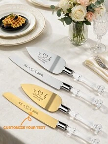 A6 Type Pizza Cutter & Server Set - Customizable Name Pizza Cutter & Server, Personalized Wedding Cake Knife & Server Set, Customized Crystal Handle Pizza Cutter & Server, Customizable Text Cake Server, Birthday Gift, Home Gift, Men, Women - Multicolor - View 4
