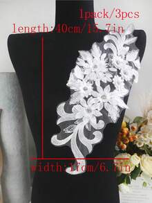 15pcs/Pack Assorted Color Mesh Lace Embroidered Crystal Beaded Handmade Applique, DIY Clothing Accessory, Bridal Dress Decor, Length: 40cm, Width: 17cm - A - View 54