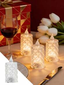 12/6/1pc Battery Operated Diamond Pattern Flameless LED Tealight Candles, Warm Light Electronic Candle For Decor,Transparent Shell Flickering LED Candles,Electronic Fake Candles For Wedding Party Table Home Decoration,Crystal LED Tea Lights - Multicolor - View 10