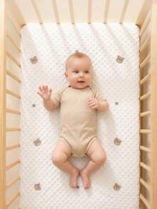 1pc Soft & Comfortable Bear Plush Crib Fitted Sheet, Suitable For All Seasons - Multicolor - View 1