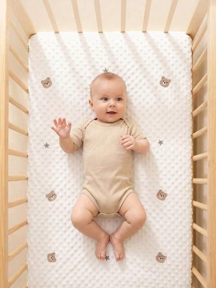 1pc Soft & Comfortable Bear Plush Crib Fitted Sheet, Suitable For All Seasons - Multicolor - View 1