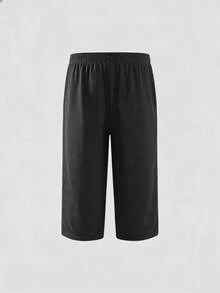 Men's Casual Loose Fit New Side Pocket Drawstring 3/4 Length Pants Sports - Black - View 5
