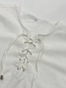 WAIT HIM Men's 100% Cotton Casual Long Sleeve Shirt Half-Open Placket Braided Rope Spring/Autumn Slim Fit - White - View 7