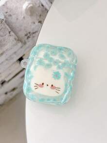 Casing Pelindung Motif Kucing Bunga Hijau Kompatibel dengan Earbud Bluetooth Nirkabel Apple Pro 3, Generasi ke-4, 1/2, Pro Generasi ke-3 Baru, Pro 2, Pelindung Anti Jatuh, Gaya Korea untuk Wanita - Hijau - View 4