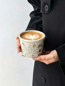1pc Cute Illustration Ins Style Handheld Mug, Adorable Creative Asymmetrical Hand-Drawn Ceramic Coffee Cup, Latte Art, Espresso, Dessert, Ceramic - Suitable For Various Coffee, Tea, Also Can Be Used As Aromatherapy Cup, Candle Cup, Multi-Functional - Multicolor - View 4