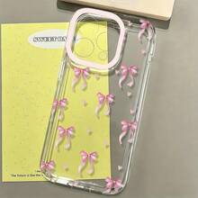 1pc Pink Heart Bow Cute Pattern Personalized Lens Frame Transparent Full Coverage Anti-Drop TPU Fashion Phone Case Compatible With IPhone 11 12 13 14 15 16 17 Pro Max/Plus 7/8/XR/XS Shockproof Protective Cover - Multicolor - View 5