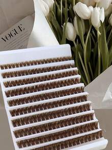 200pcs Brown Fluffy 80D Curly Thick Coffee Cat Eye Eyelashes, Brown Soft Fan-Shaped Eyelashes Suitable For DIY Eyelash Extensions, Suitable For Home, Travel And Daily Makeup - View 6