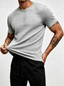 ZYNTH BALENO Men's Summer Fashion Slim Fit Short Sleeve T-Shirt, Suitable For Outdoor Sports And Gym Workouts - Light Grey - View 3