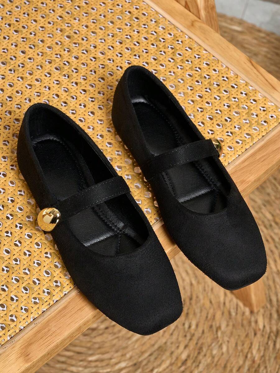 HFSHUNXY SunsoleShoes 2026 優雅女款瑪麗珍平底鞋，黑色，魔鬼氈設計，舒適百搭，休閒一腳蹬，單條魔鬼氈帶，適合情人節、母親節、婚禮、派對、辦公室及多種風格搭配