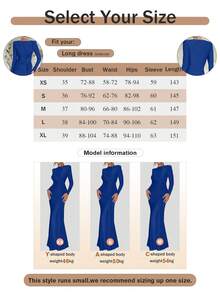 Autumn/Winter Long Sleeve Ruched Maxi Dress, Sexy Fashion Elegant Pink Full Skirt - Blue - View 5