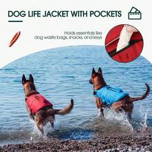 Dog Life Jacket, High Buoyancy Dog Swimming And Boating Life Vest, Adjustable Size (Small, Medium, Large), Equipped With Rescue Handle And Storage Pocket, Reflective Safety Pet Life Jacket, Suitable For Swimming Pool - Red - View 6