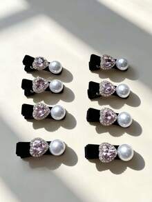 8入/16入 女孩用甜美愛心粉色水鑽小髮夾 優雅側邊夾 瀏海夾 珍珠髮夾 適合約會、散步、日常通勤 - 彩色 - 查看 6