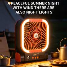 ENSSU Solar Powered Outdoor Camping Fan With LED Night Light, 4-Speed Timer Portable Foldable Desk Fan, Hanging Hook Design, Built-In Power Bank And Compass, Quiet Powerful Wind USB Rechargeable Fan, Suitable For Tent, Picnic, Fishing, Bedroom, Travel, Emergency Use - Multicolor - View 5