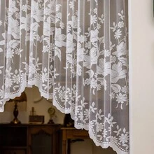 1pc Country Style White Bird Embroidery Lace Short Curtain Valance, Suitable For Kitchen, Dining Room, Small Window, Half Curtain, Rod Pocket Top - White - View 7