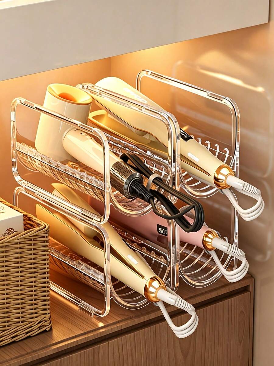 1/2/3pcs Curling Iron Storage Rack Hair Dryer Organizer Box Egg Roll Hair Comb Organizer Straight Hair Comb Storage Straight Hair Clip Storage Rack Vertical Stackable Desktop Transparent Acrylic Organizer