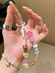 Y2K Cute Star & Heart Beaded CCD Pendant Phone Lanyard, Universal Phone Case Chain Charm For Girls, Bag Accessory - Button Star Rabbit - View 4
