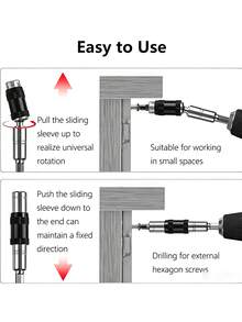 360° Rotating Multi-Angle Magnetic Extension Rod, 20° Offset Screwdriver Bit Adapter, 1/4" Hex Shank Universal Drill Extension, Suitable For Cabinet Hinges, Woodworking, Furniture Assembly And Car Repair - A - View 3