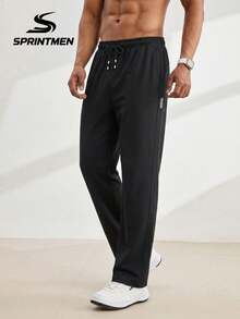 1pc Light Gray Men's Sports Pants, Cool & Comfortable Drawstring Elastic Waist Casual Cropped Pants, Polyester Material, Lightweight & Breathable Summer Pants, Casual Sports Style, Machine Washable, Summer Boyfriend Style, Suitable For Commuting, Running, Fitness, Essential Men's Long Pants - Black - View 3