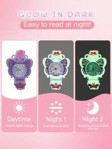 2pcs/Set Gift Set Girls Butterfly Soft Silicone Strap Analog Quartz Wristwatch With Creative Pattern For Students - Multicolor - View 5