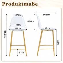 Transparent Bar Stool Set, 2-Pack, With Metal Frame In Silver/Gold/Black, Modern Design Chairs For Kitchen, Bar Or Dining Room (Stools Only, No Table) - 金色 - 查看 2
