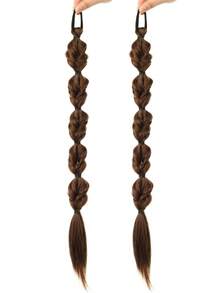 2 piezas Extensiones de cabello de cola de caballo trenzada larga sintética de 20 pulgadas en negro/marrón/dorado con banda elástica para uso diario de mujeres - Multicolor - Ver 22