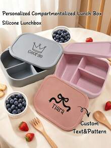 1pc Personalized Customized Name Silicone Food Storage Lunch Box, Customized 3-Compartment Dinner Plate, Halloween Edition, Back To School Fashion, Christmas Gift, Travel Storage, Easy To Clean - Multicolor - View 2
