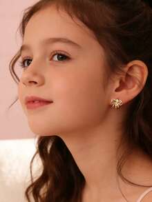 1 Pair 925 Sterling Silver Hypoallergenic Bow Earrings, Delicate And Elegant, Gift Boxed, Suitable For Daily Or Holiday Wear, Gift For Girls, Gift For Girl, Gift For Friends, Gift For Back To School, Holiday Gift - one-size - View 3