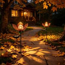 Solar Powered Hollow Metal Lotus Flower Stake Light Waterproof Cracked Glass Ball LED Lawn Lamp Outdoor Garden Yard Path Landscape Decorative Light - Tulip Flower Pick - View 1