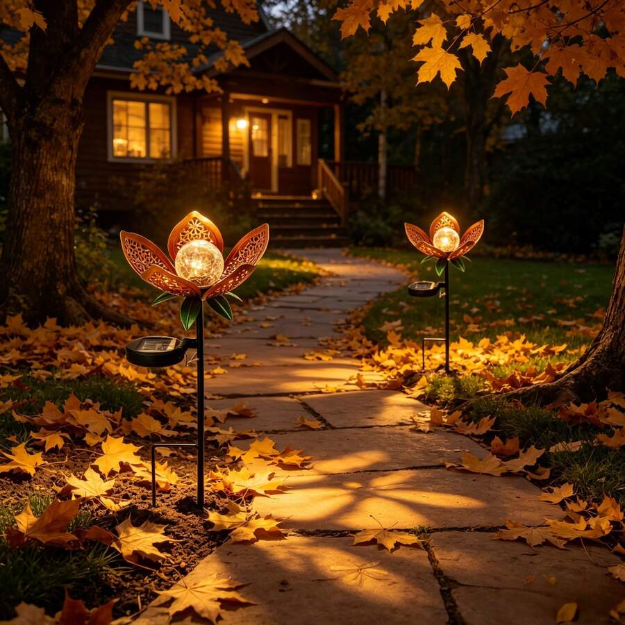 Solar Powered Hollow Metal Lotus Flower Stake Light Waterproof Cracked Glass Ball LED Lawn Lamp Outdoor Garden Yard Path Landscape Decorative Light - Tulip Flower Pick - View 1