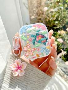 1pc Floral Painted Transparent Bracelet Style Fashion Bluetooth Earphone Case, Compatible With S4 Phone, Protective Shell, Apple Wireless Bluetooth Earphones, Glossy Finish, Pro2 Full Coverage Earphone Case, 3/2/1 Generation Anti-Drop Soft Shell Protective Cover - Multicolor - View 2