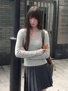 YCYC Autumn/Winter Classic Versatile Elegant Solid Color Long Sleeve Pullover Top - Grey - View 1
