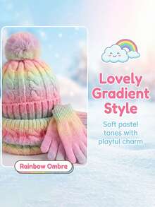 1 Set Tie-Dye Knit Warm Hat Set With Ear Protection, Suitable For 2-8 Years Old Girls - Multicolor - View 6