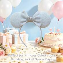 Disney White Sequin Mouse Ear Headband, Lace Bow With Rhinestone Crown Decor, Elegant Hair Accessory For Theme Park Wedding Party Cosplay - Multicolor - View 2