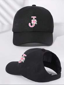 1件女款客製化A-Z字母馬尾棒球帽，輕量開頂沙灘帽，防曬帽，適合戶外運動與日常穿著 - 黑色 - 查看 17