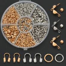 300pcs/600pcs/Box KC Golden+White K DIY Connector Parts Set Including Double-Ended End Caps, Positioning Beads, U-Shaped Clasps And Open Jump Rings, Suitable For DIY Chain End Connector Accessories, Handmade Beaded Jewelry Accessories, Wire Clamps, Bracelet Necklace Connector Parts, DIY Jewelry Making Materials - Snap Button & Positioning Bead & U-shaped Buckle & Jump Ring - View 8