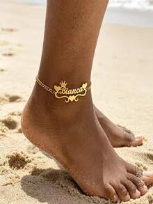 Personalized Crown Heart Name Anklet, Customized Cursive Name Anklet, Summer Ankle Leg Jewelry Anklet, Gift For Her - A - View 2