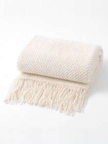 Madebyblanc 1pc Solid Color Knitted Blanket, Nordic Style Acrylic Rectangular Office Nap Sofa Blanket, Knitted Throw Blanket, Shawl,Cover, Bedspread, Bed Tail Blanket - Beige - View 2