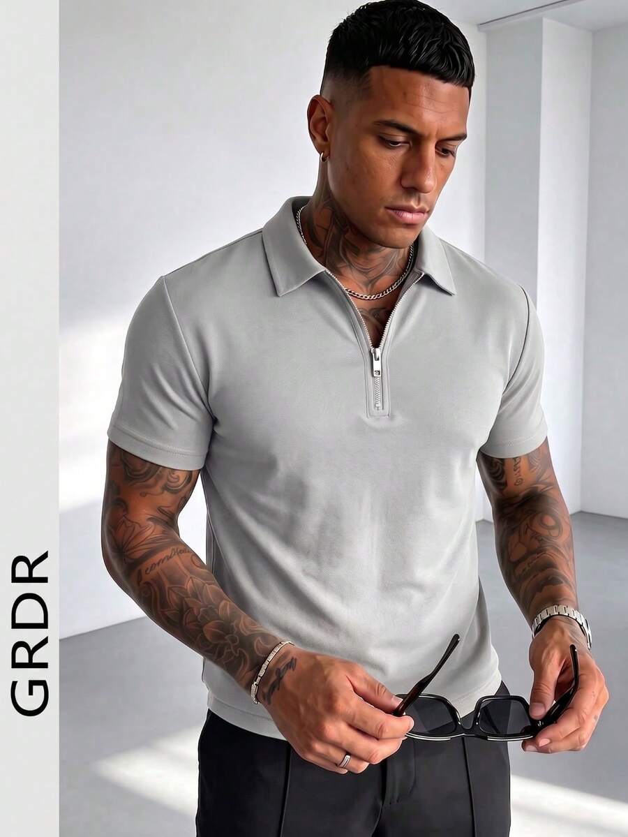 GRDR Men's Fashionable Polo Collar Solid Color Short Sleeve T-Shirt | Exquisite Design | Summer Essential | Easy To Match | Showcase Your Style