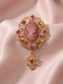 1pc Vintage Cameo Brooch Pins Victorian Style Relief Portrait Rhinestone Pearl Badges Elegant Retro Jewelry Accessories For Women - Multicolor - View 16