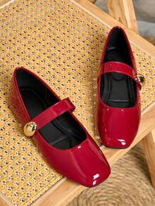 Exclusive Launch: Vintage French Square Toe Mary Jane Flats, Red, Elegant Versatile, Soft Sole, Fashionable Yet Comfortable For All-Day Wear In Summer, New Arrival, Minimalist, Casual Slip-On With Strap, Ideal Gift For Valentine's Day, Mother's Day, Weddings, Parties, Office Wear (Runs Small, Narrow Fit, Suggest Ordering One Size Up) - Red - View 3