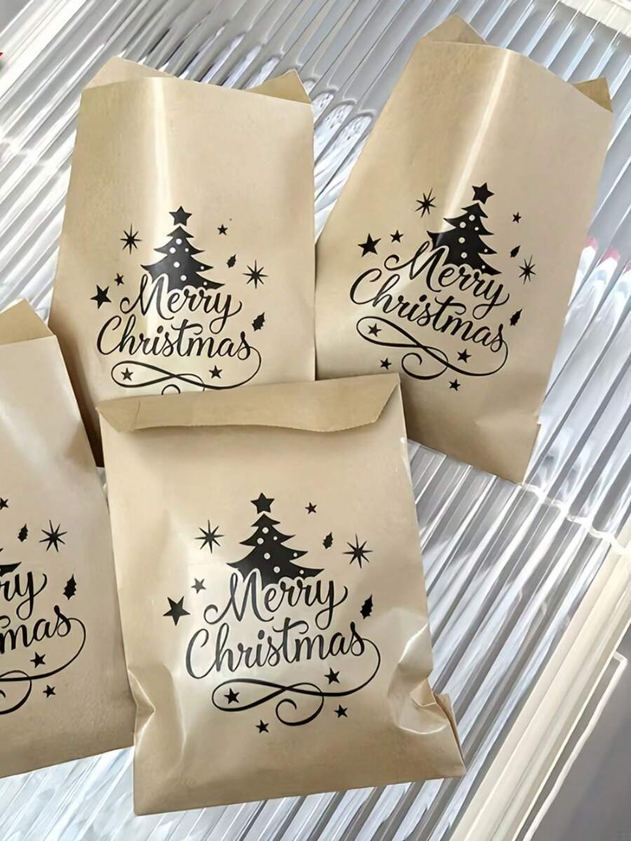 25Pcs Christmas Tree Kraft Paper Gift Bags – Elegant All-In-One Design, Versatile Treat Bags For Parties, Family Get-Together, Office Gifts, Friend Get-Togethers & Gift Packaging – Ideal For Christmas Celebrations - Christmas Tree Paper Bag - View 1