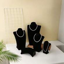1pc Model Necklace Display Stand, Velvet Mannequin Necklace Jewelry Pendant Hanging Rack, Window Jewelry Exhibition Prop, Back To School Jewelry Display Rack, With Drawer Box, Suitable For Storing Earrings, Necklaces And Jewelry, Equipped With Wooden Base, Desktop Storage Box And Multi-Functional Hanging Storage Rack - Black - View 5