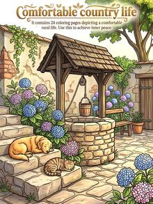 Comfortable Country Life Adult Coloring Book: Quiet Country Courtyard Water Well & Lazy Cats And Dogs Cover, Soft Outline Peaceful Country Garden Interior Pages, Suitable For Inner Peace And Coloring Hobby - XJ-866.Healing Pastoral Casual (A4) - View 10