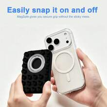 Dudukan 2-in-1 Logam + Silikon dengan Perekat Hisap, Kompatibel dengan MagSafe, Dudukan Selfie Bebas Genggam untuk Live Streaming dan Influencer - Hitam - View 2