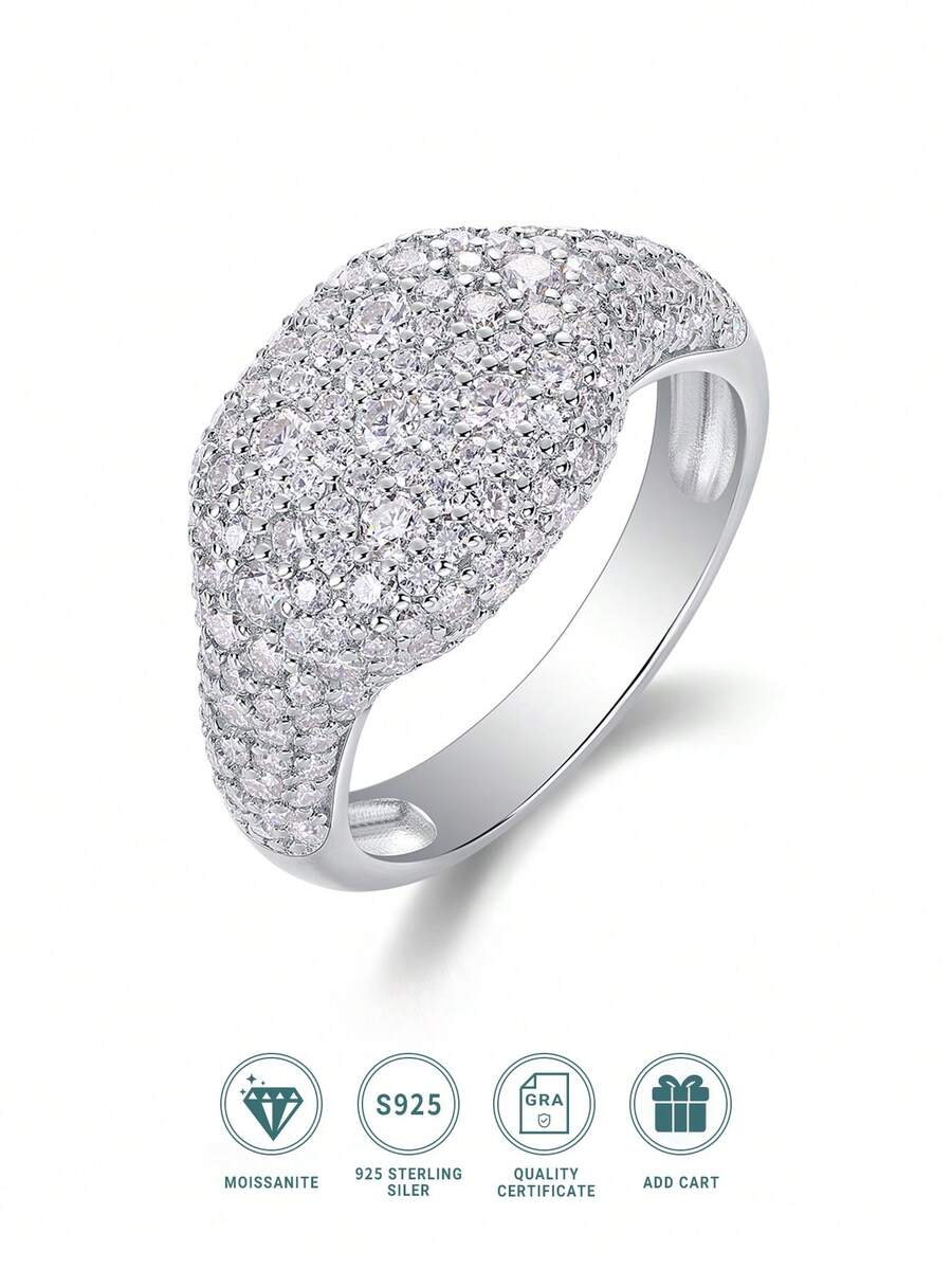1 Piece Charming Women's 925 Sterling Silver Moissanite Ring, Ideal For Weddings, Proposals, Anniversary Parties And Valentine's Day Gifts - Silver - View 1