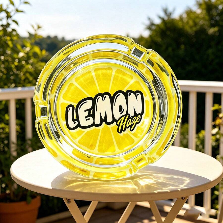 LEMON Creative Pattern Glass Ashtray, 3.34 Inch Round Ashtray, Hotel Decor Home Decoration Ashtray, Small Gift For Friends - Lemon - View 1