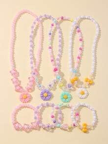 8pcs/Set Daisy Flower Charm Colorful Beaded Necklace & Bracelet Set, Suitable For Girls Daily Wear, Party, Birthday Gift, Random Color - Multicolor - View 8