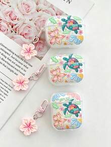 1pc Floral Painted Transparent Bracelet Style Fashion Bluetooth Earphone Case, Compatible With S4 Phone, Protective Shell, Apple Wireless Bluetooth Earphones, Glossy Finish, Pro2 Full Coverage Earphone Case, 3/2/1 Generation Anti-Drop Soft Shell Protective Cover - Multicolor - View 3
