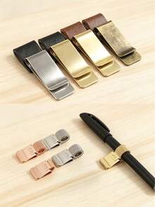 1pc Metal Faux Leather Pen Sleeve, Pencil Holder Vintage Diary Notebook Loose-Leaf Notebook Pen Holder Office Supplies Metal Pen Sleeve Pen Clip Suitable For Notebooks Diaries School Office Accessories Back To School Supplies - Single Piece - View 2