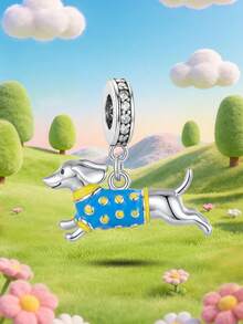 1件時尚925純銀奔跑臘腸狗吊墜，適用於女士手鍊、手環，DIY珠寶手工製作 - 款式7 - 查看 6